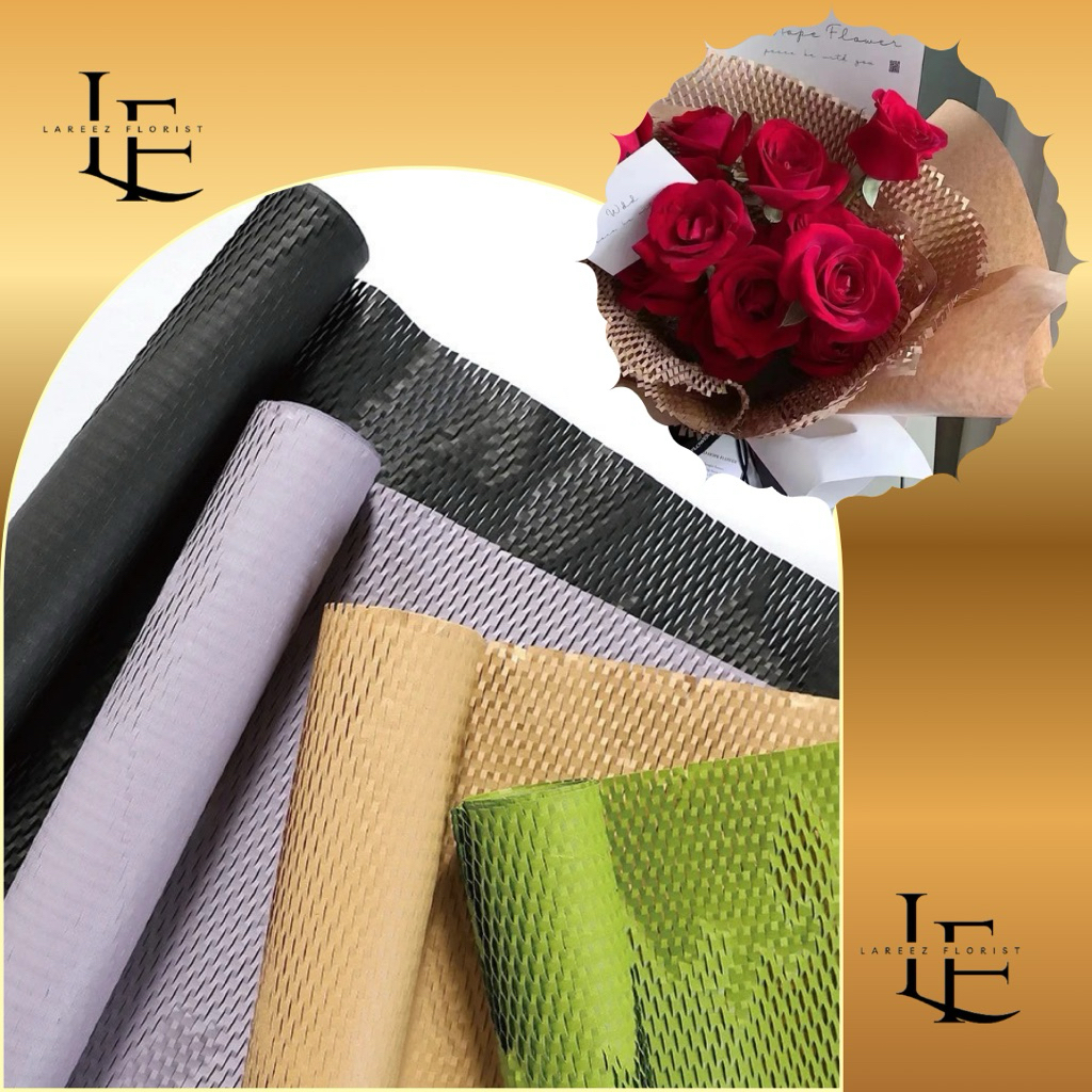 

[50 cm x 10 yard] 50x50 Honeycomb Hexa Wrap Kraft Paper Kertas Bungkus Kado Pembungkus Telur Bouquet Bucket Bunga Pelindung Vas Anti Pecah Pastel Tile Mesh Bukan Salju