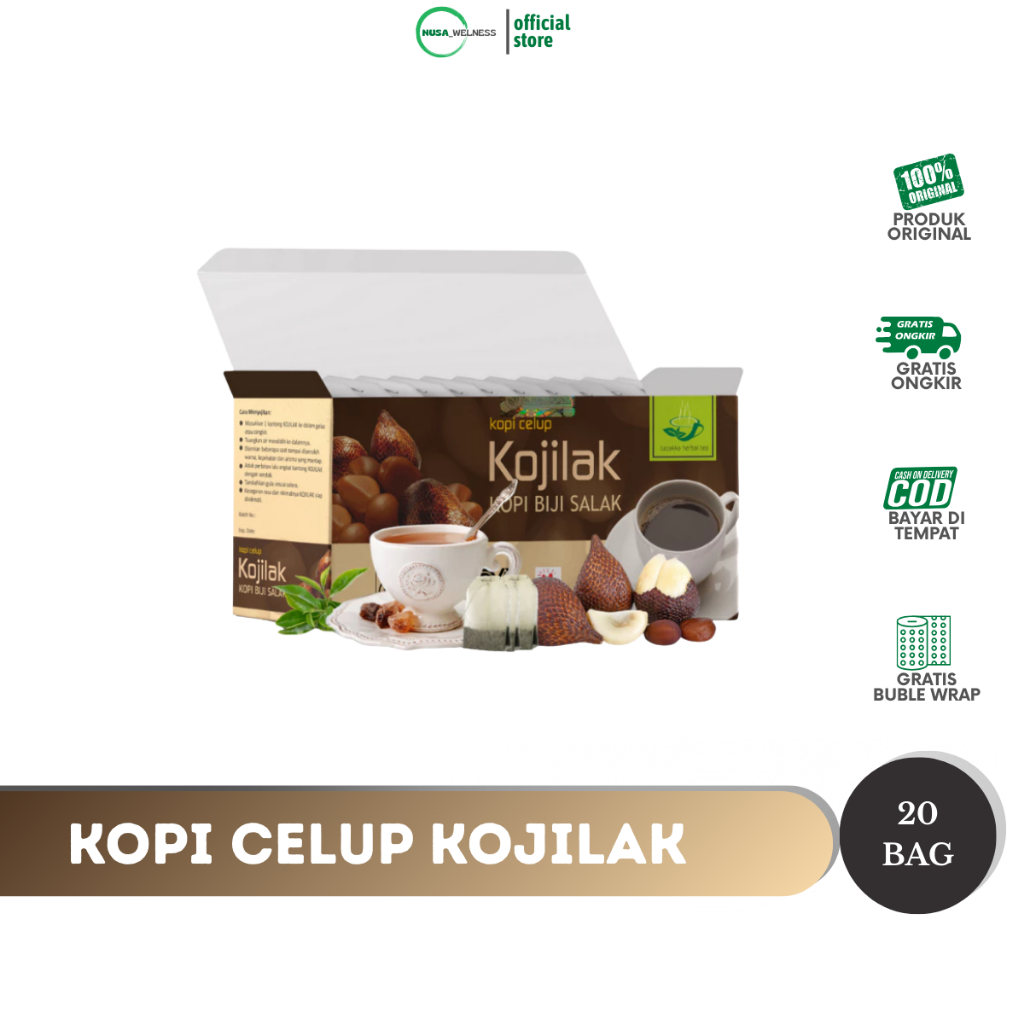 

KOJILAK KOPI BIJI SALAK TEH HERBAL TAZAKKA - isi 20 kantung celup | bantu atasi asam urat & rematik | bantu turunkan kolesterol | minuman kesehatan alami | original 100% | BISA COD