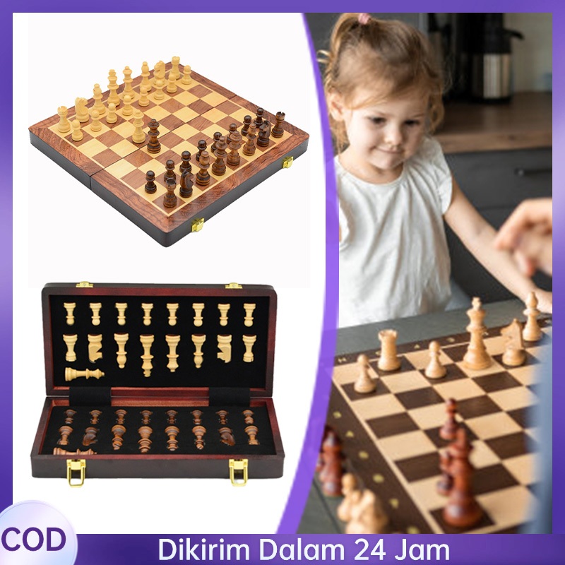 International Chess Catur Lipat Kayu Percasi Standar International Catur Magnetic Papan Catur Lipat
