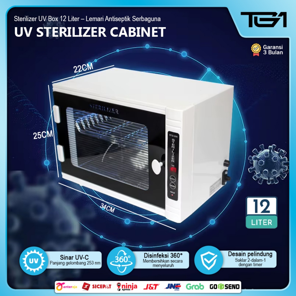 Alat Sterilisasi UV 12 Liter dengan Lampu UV C 253nm Desinfeksi 360 ° Derajat Kapasitas Besar Timer 