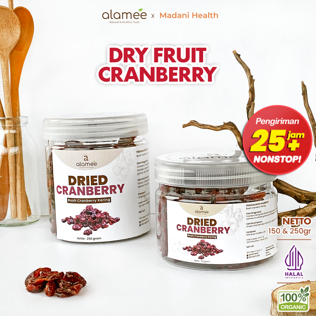 

ALAMEE Cranberry Kering Cemilan Buah Sehat Rendah Kalori Dried Cranberry Natural 100% Premium 250gr