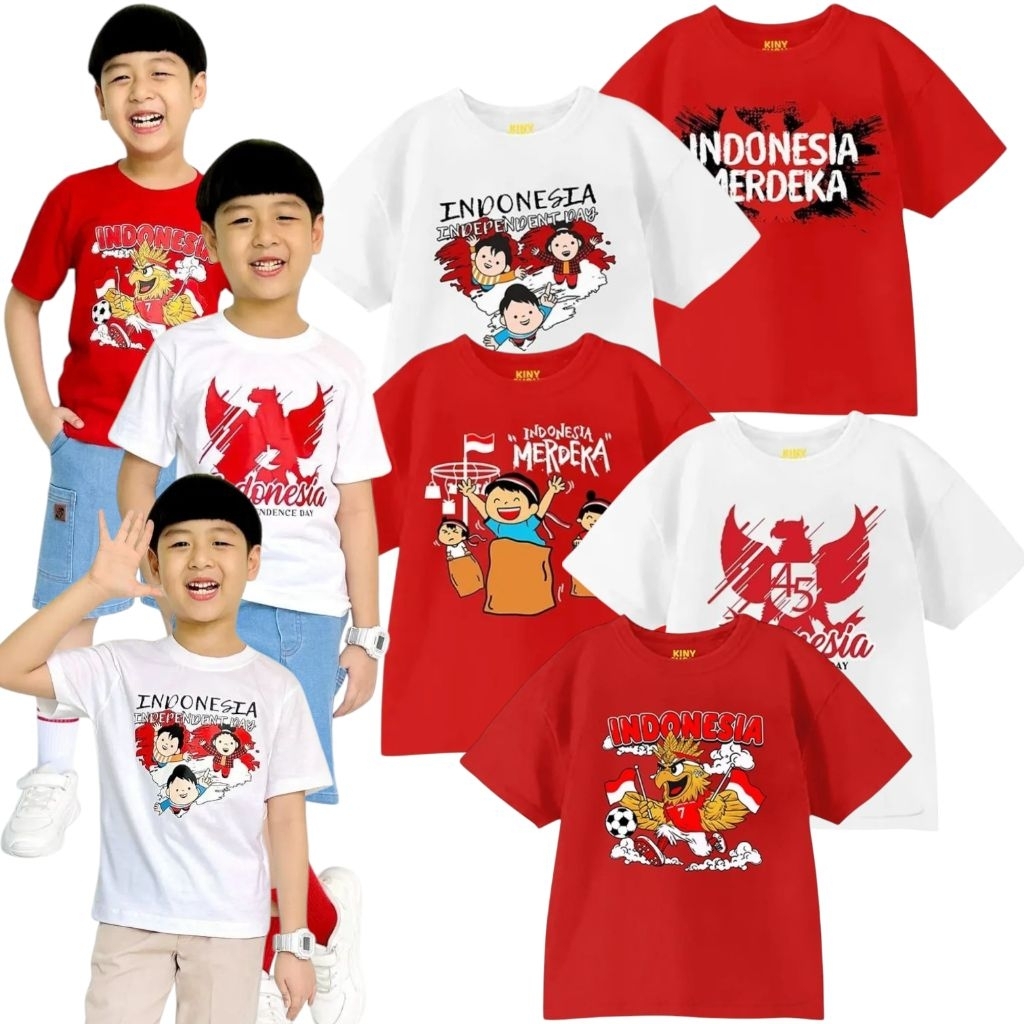 Kaos Kemerdekaan Merah Putih Anak Laki Laki/ Perempuan Umur 2 4 6 8 10 12 Tahun.