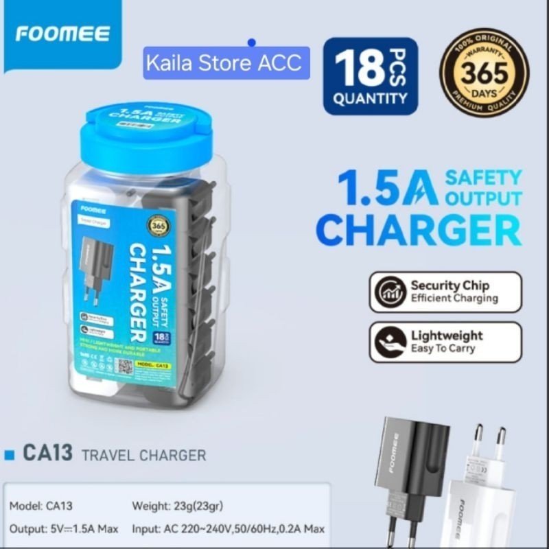 Foomee CA13 Adaptor Charger 1.5A Batok Single USB(1Toples isi 18pcs)
