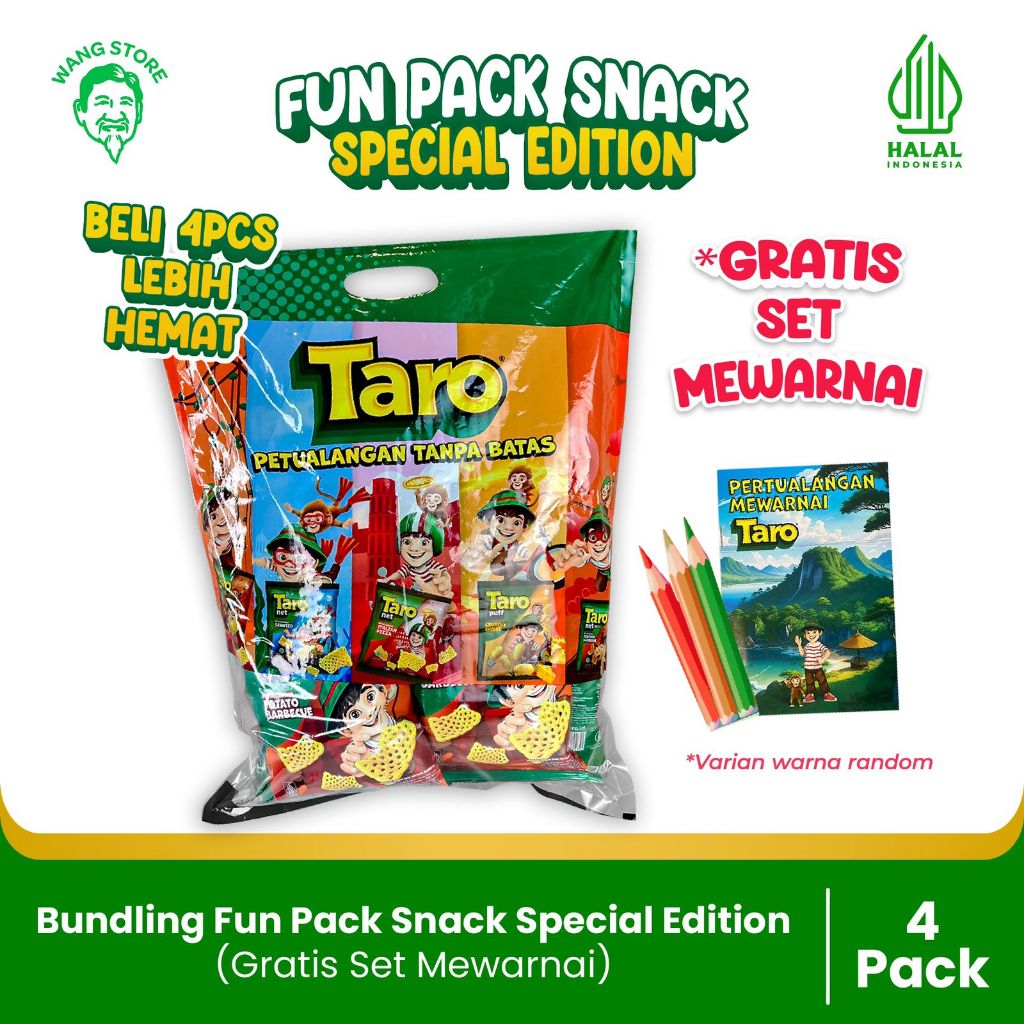 

BUNDLING- 4 Fun Pack Snack Spesial Edition-Paket Hampers Anak-(Gratis Set Mewarnai 3 pensil warna)