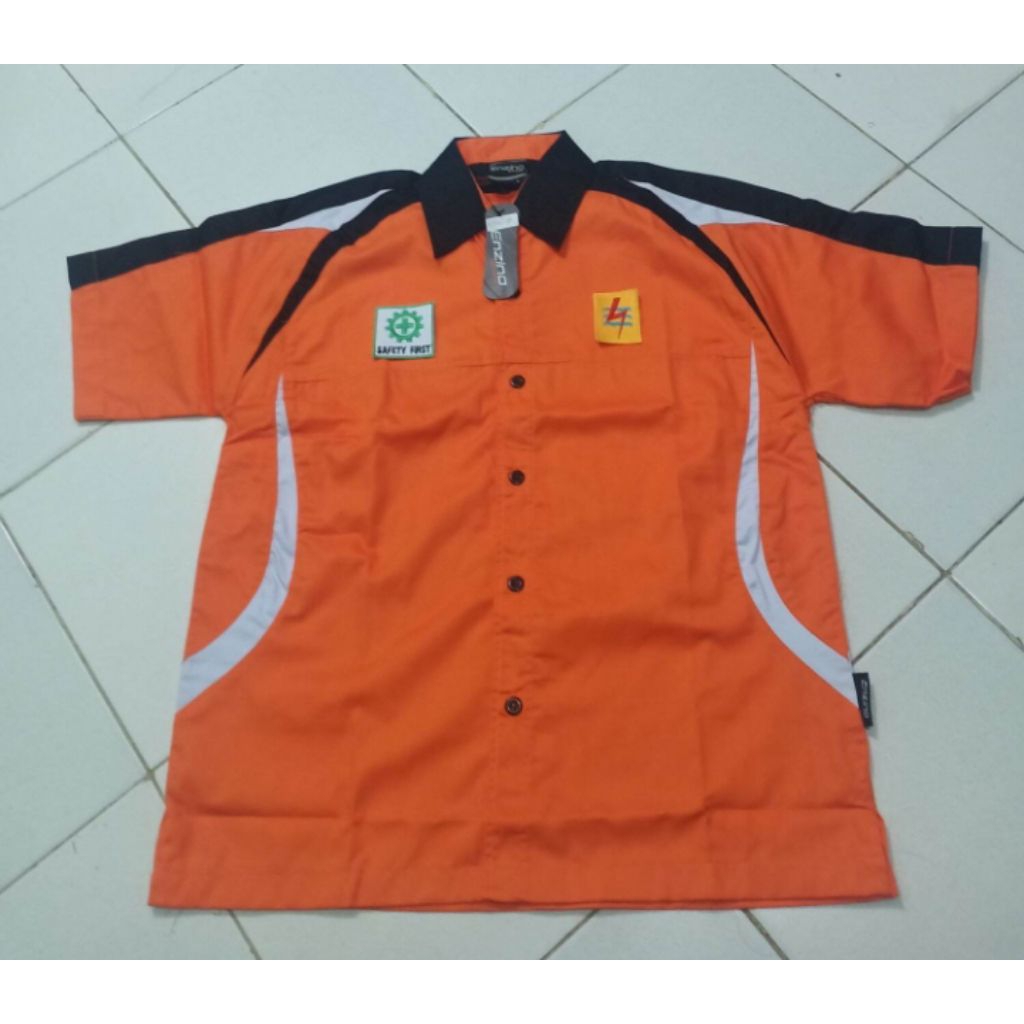 Kemeja PLN K3 Kombinasi Oren seragam kerja PLN pakaian pria PLN