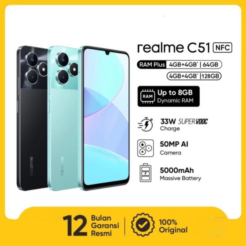 [ TERMURAH ] Realme C51 Unisoc Tiger T612 (12 nm) 4/128gb & 4/64gb Garansi