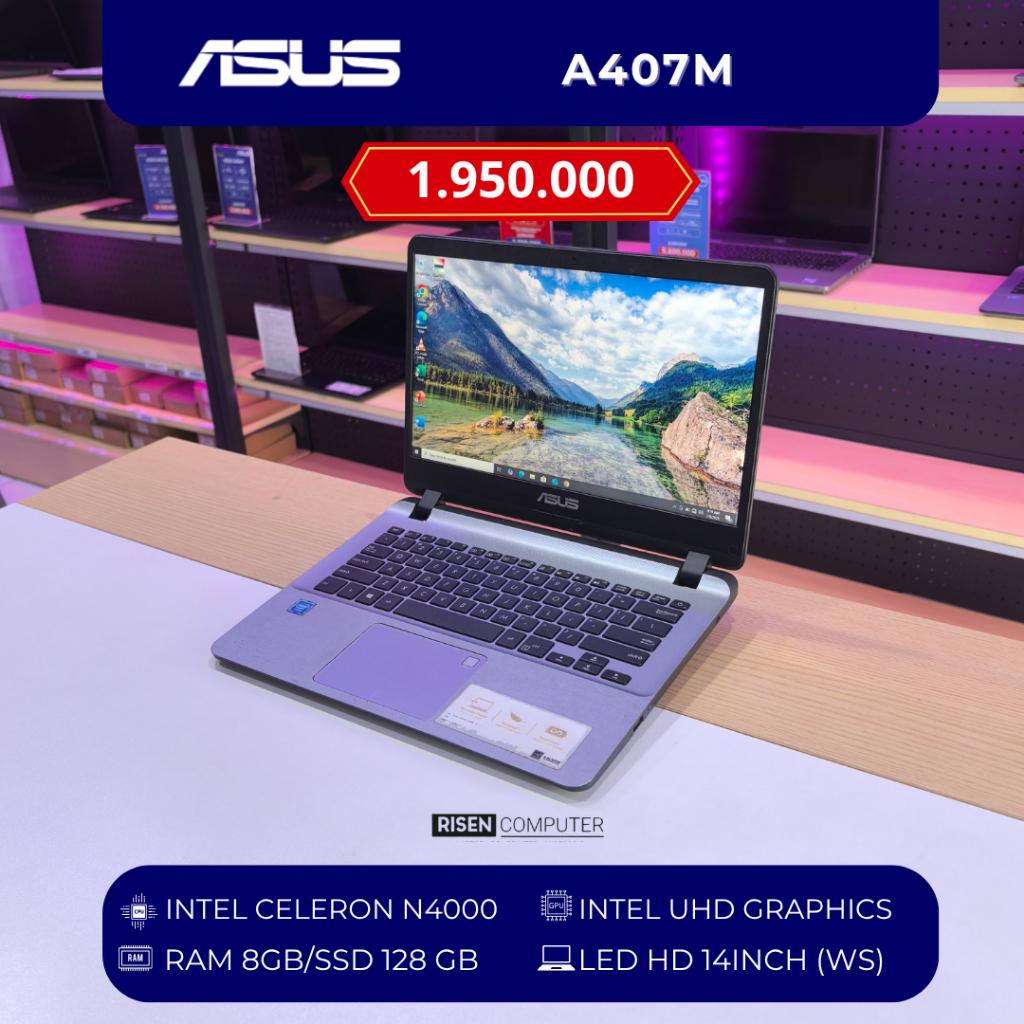 Laptop Asus A407M Intel Celeron N4000 RAM 8GB SSD 128GB HD 14inch Notebook Second