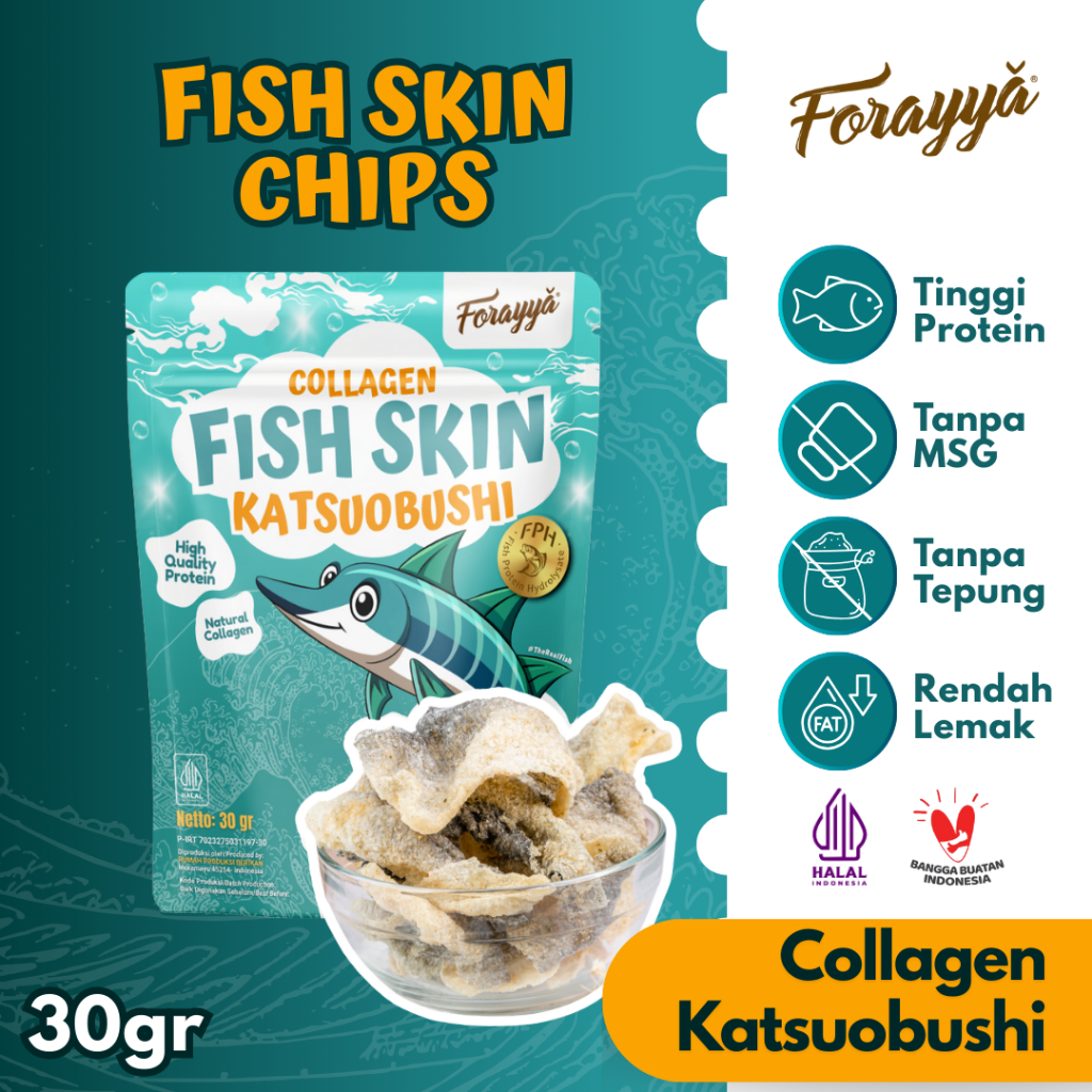

Fish Skin Chips Collagen Katsuobushi 30gr - Snack Sehat Keripik Kulit Ikan Cemilan Tinggi Protein Tanpa MSG