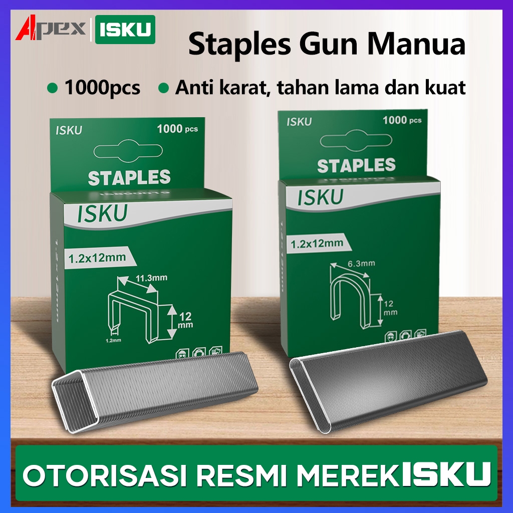 

ISKU staple gun refill stapler/ isi ulang refill staples 8 x 11.3 x 1.2mm*1000pcs Isi staples tembak gun tacker perkakas