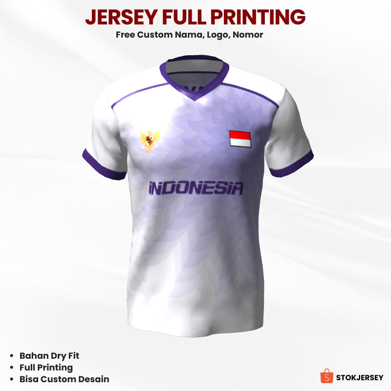 Kaos Jersey Futsal Putih Ungu Motif Geometris 570 - Jersey Olahraga Custom