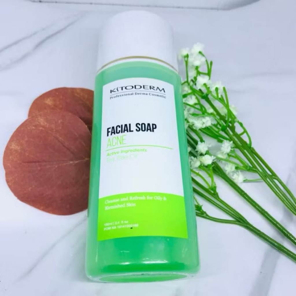 Kitoderm Facial Soap Acne Hijau 100ml -Sabun wajah jerawat dan bekas jerawat