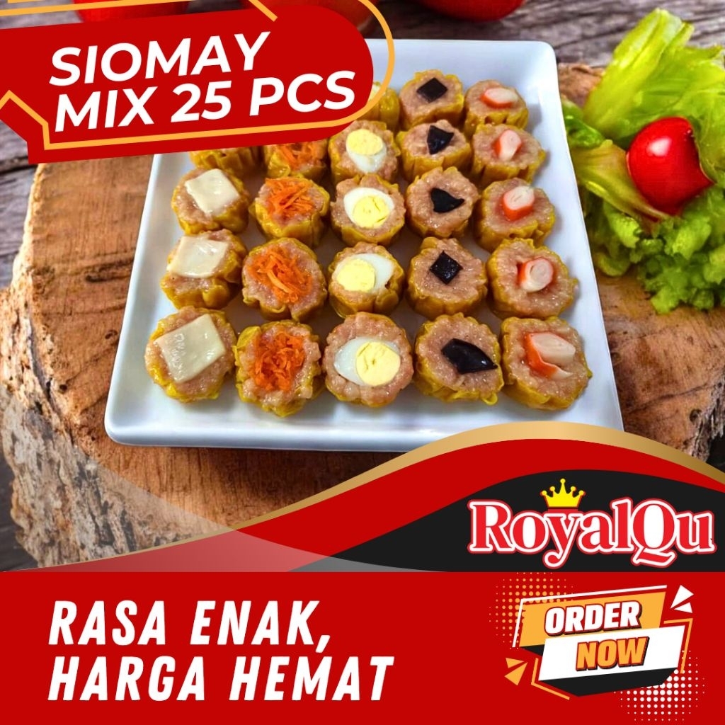 

ROYALQU siomay mix 25pc jamur,keju,wortel,telur puyuh,crab,dimsum,siomay