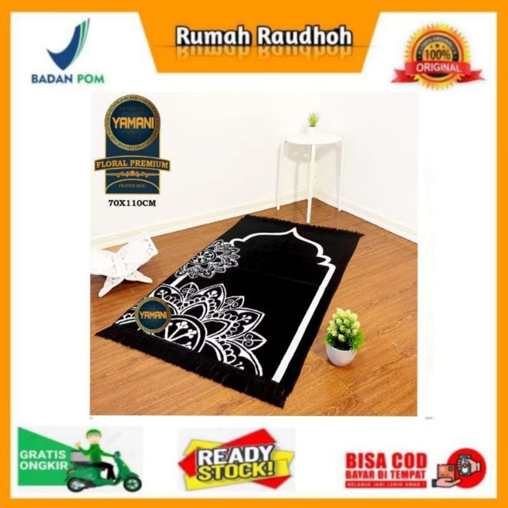 SAJADAH HITAM FLOWER ZAMZIBA - SAJADAH TURKI HITAM PREMIUM