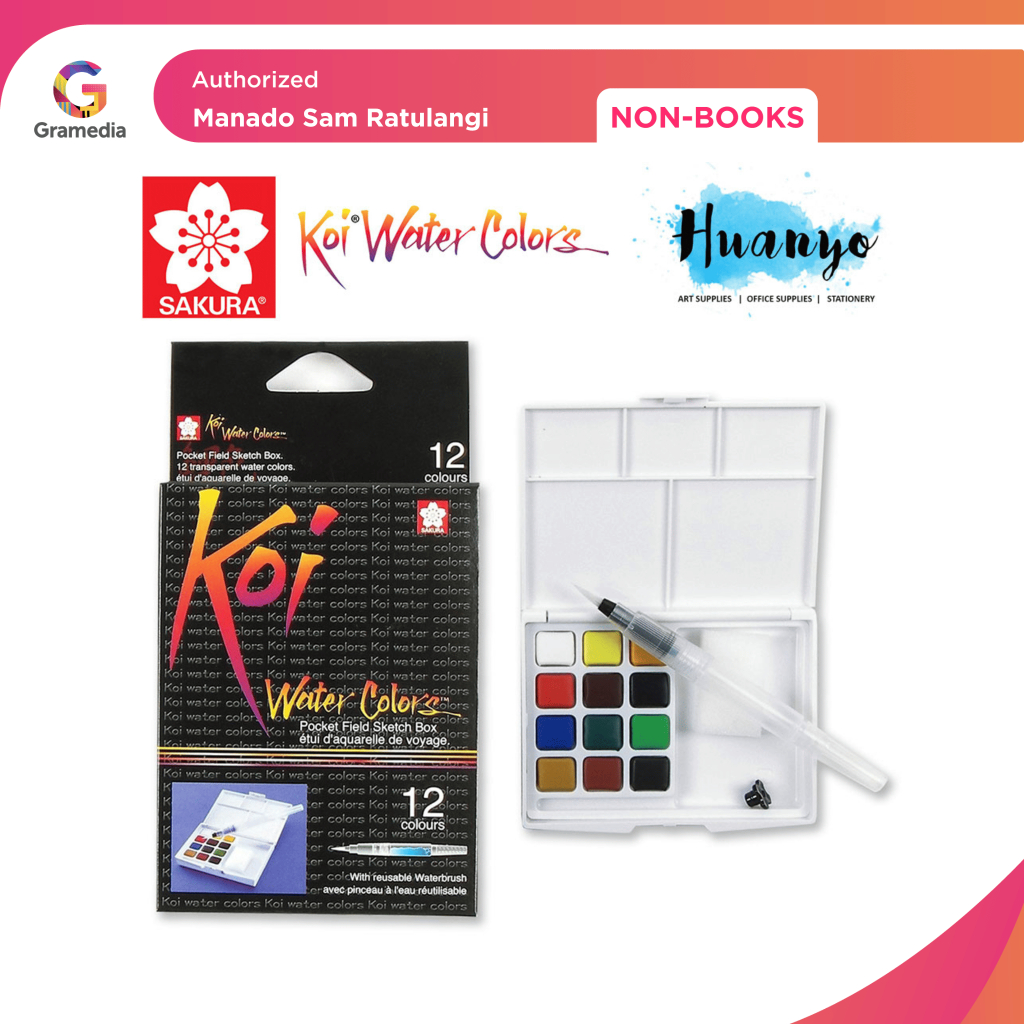 

Gramedia Manado-Sakura Koi Pocket 12 Water Colors With Brush