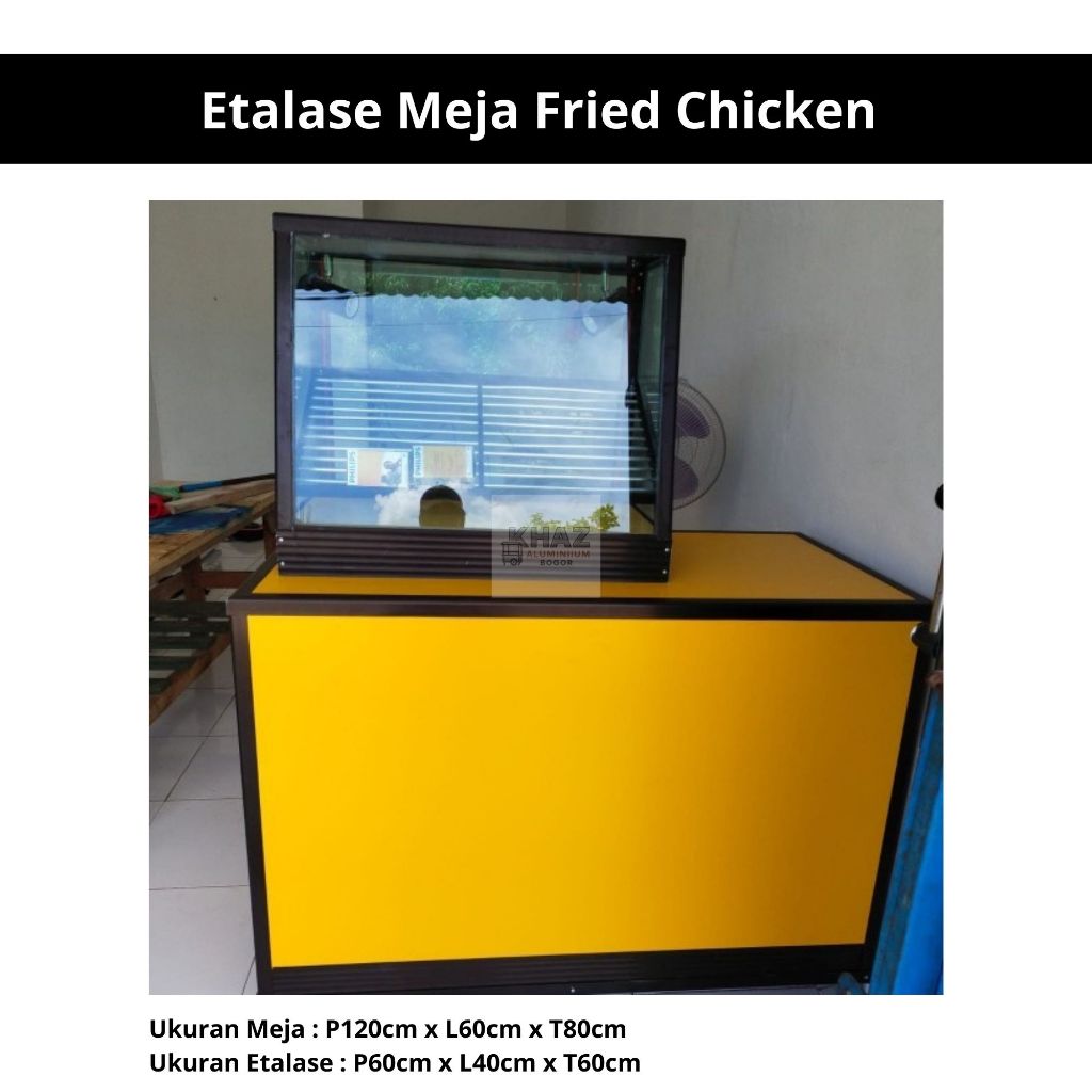 Etalase Meja Fried Chicken + Lampu | Etalase Jualan Ayam Tepung Kentucky 120cm – Siap Pakai
