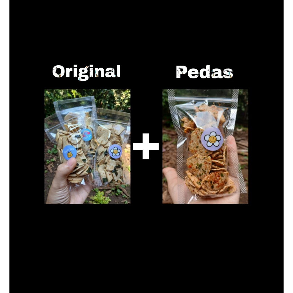 

Paket Basreng Daun jeruk Original + pedas kemasan 100+100=200 gram baso goreng