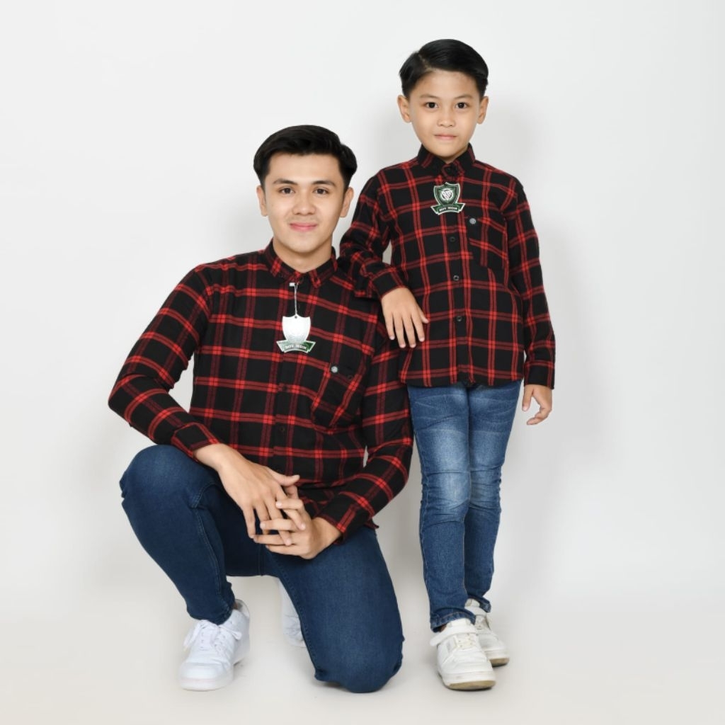Kemeja Flanel Motif 57 Merah Couple Ayah Dan Anak