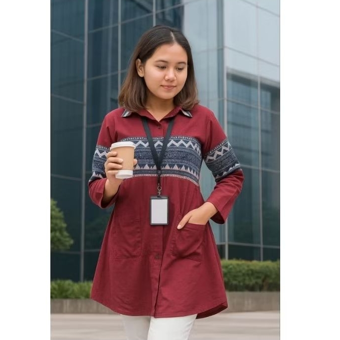 Baju Atasan Tunik Wanita warna maroon