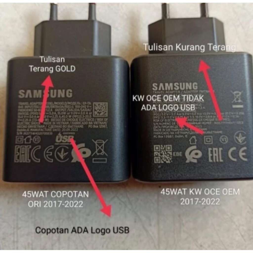 Charger Samsung Galaxy A33 A53 A71 A72  A73  A80 Copotan Original 45 Watt