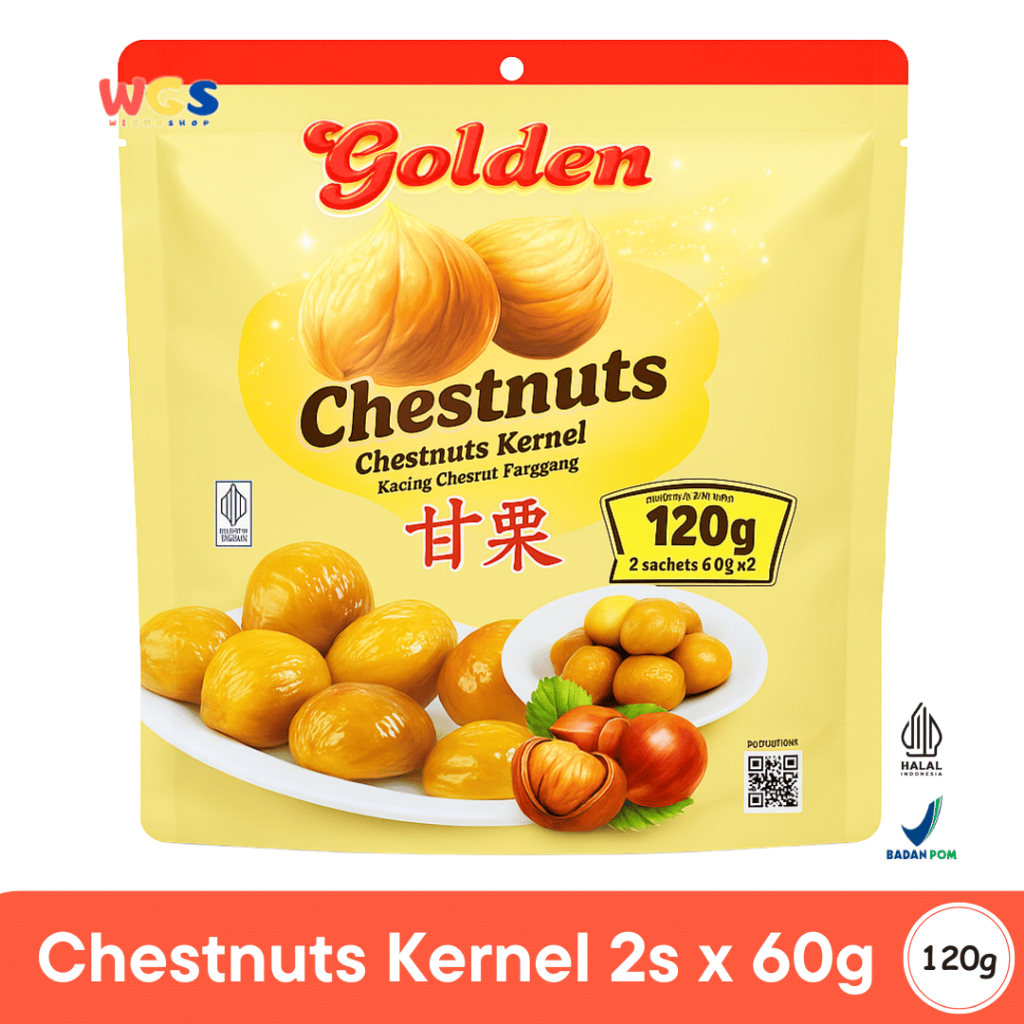 

Golden Chestnuts Kernel 120g (2 Sachet x 60g) – Kacang Kastanye Panggang Siap Santap Praktis