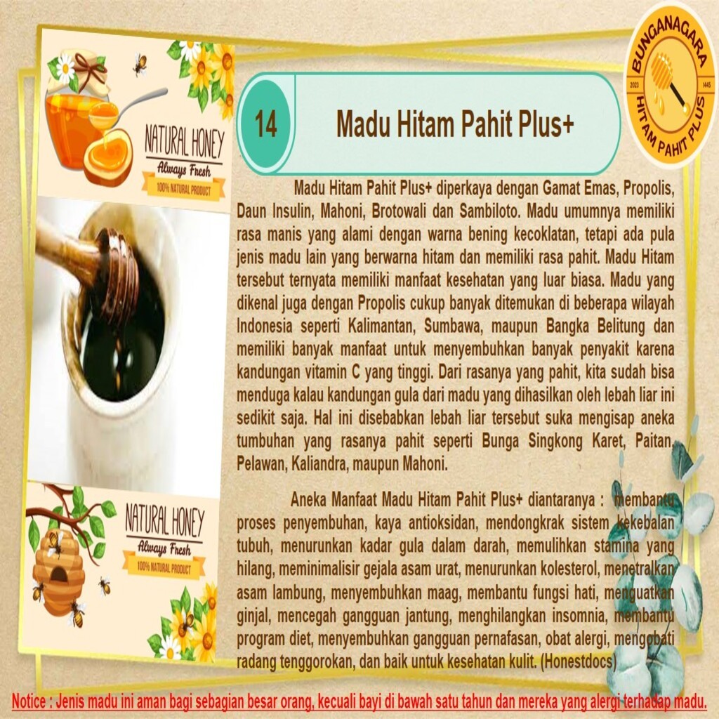 

MADU HITAM PAHIT PLUS+ ASLI 300 ML = 0,5 KG | 700 ML = 1 KG | 1L = 1,5 KG BUNGANAGARA PURE HONEY