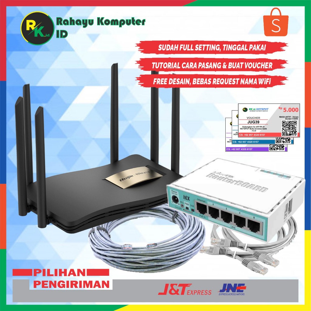Paket Alat Usaha Wifi Sistem Voucher RT RW NET Siap Pakai - Mikrotik RB750Gr3 + Ruijie Reyee RG-EW12