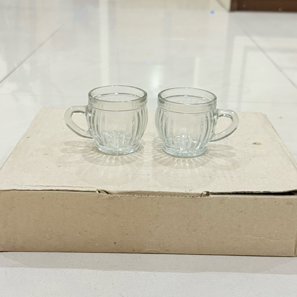 alkena_storee - 12 pcs cangkir kaca bulat mini ic05 - gelas teh kopi kaca kecil imut lucu