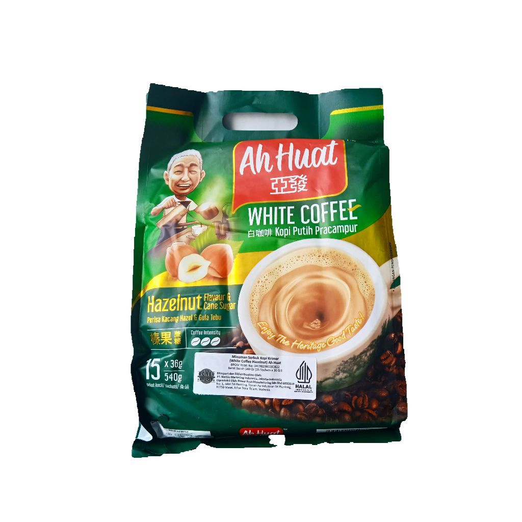 

Ah Huat White Coffee Hazelnut 15stik x 36g Kopi Putih Nikmat Rasa Hazelnut yang Lezat
