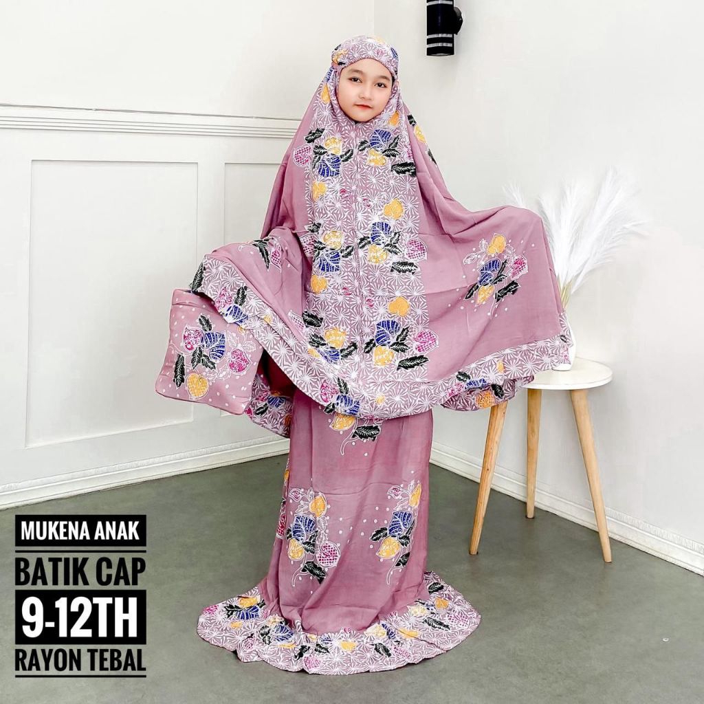 MUKENA ANAK UMUR 9 - 12 TAHUN - MUKENA ANAK BATIK CAP - BATIK PEKALONGAN