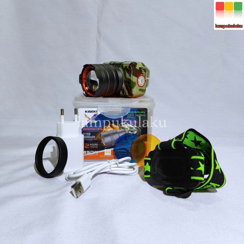 Senter Kepala Headlamp Zoom Dua Nyala (Putih & Kuning) 250W Kiseki CK-ZOOM13DL
