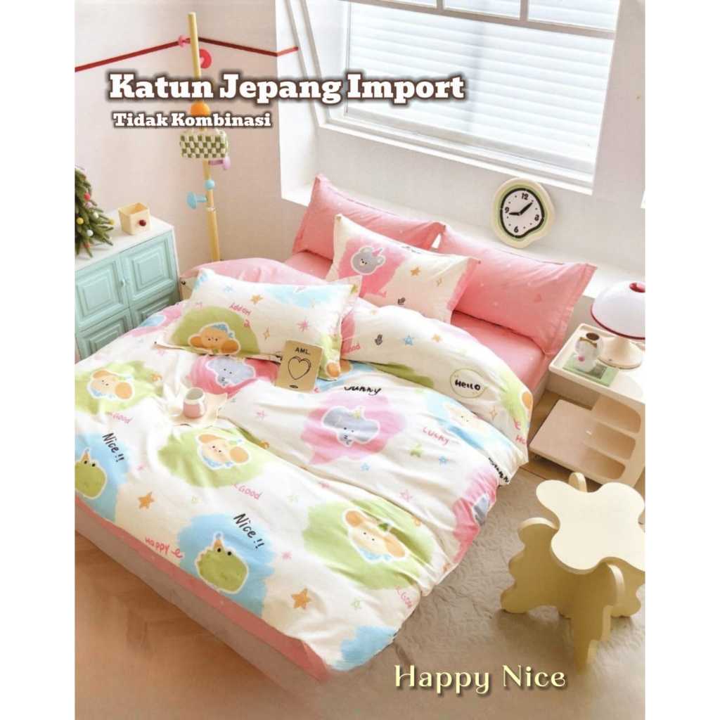 Sprei Dan Bedcover Set Katun Jepang Import Premium Asli Original Motif Anak Perempuan Laki Kartun Ku