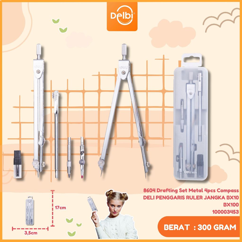 

Jangka Metal Deli 5pcs Pencils Leads Stainless Steel - E8604 DRAFTING SET METAL 4PCS COMPASS
