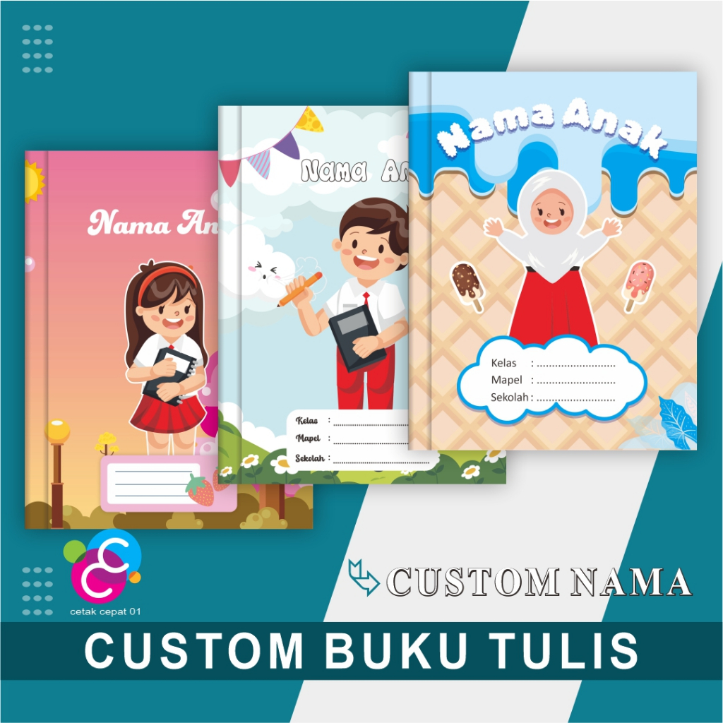 

BUKU TULIS ANAK DESAIN KARAKTER SEKOLAH – Buku Tulis Custom Pakai Nama