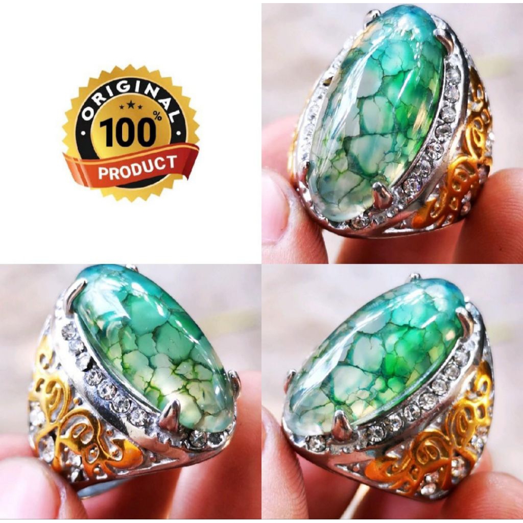 Cincin Batu Akik Hijau Lumut Sisik Naga Pandan Natural