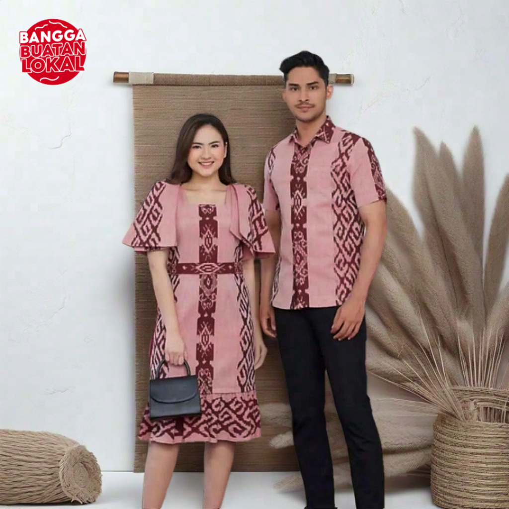 SET COUPLE TENUN JEPARA BAJU PASANGAN KEKINIAN OOTD DRESS WANITA & KEMEJA PRIA