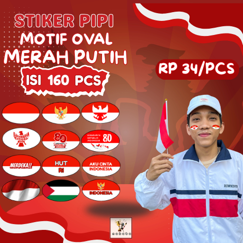 

[160 Pcs] Stiker Pipi Bendera Merah Putih Motif Oval Chromo l Hut Kemerdekaan Indonesia 17 Agustus