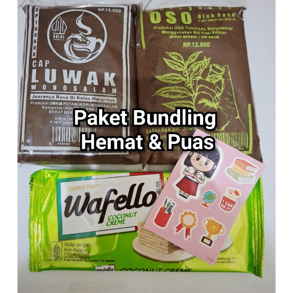 

[BUNDLING] Promo Kopi Cap Luwak 200gr + Kopi OSO 200gr + Free snack + Free sticker | Kopi Bubuk Hitam Murah