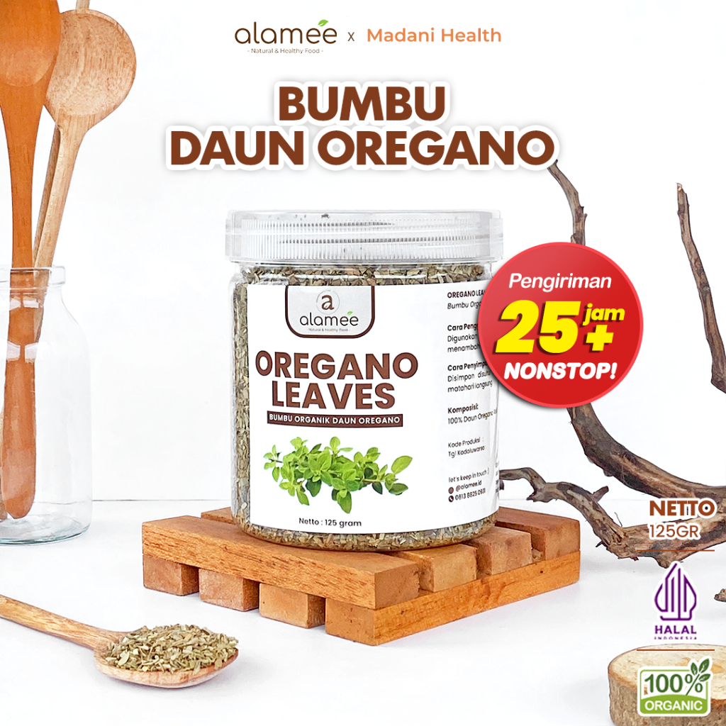 

ALAMEE Oregano Kering Dried Leaves Flakes Garnish Murni Asli Tanpa Campuran Bumbu Masak Dapur 125g