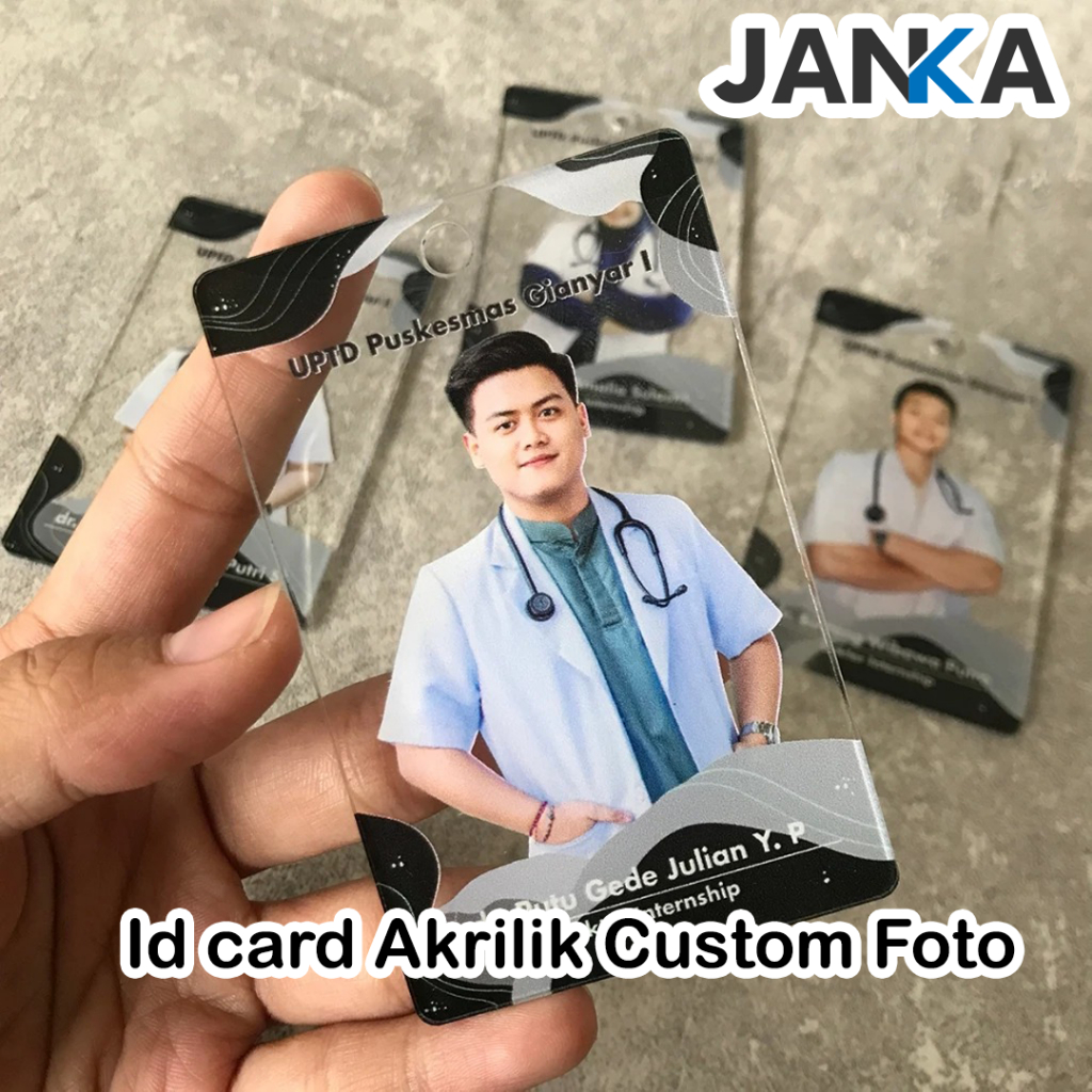 

JANKA Id Card Custom Cetak Nama Logo Perusahaan Bahan Akrilik Tebal 2mm UV Print Anti Air