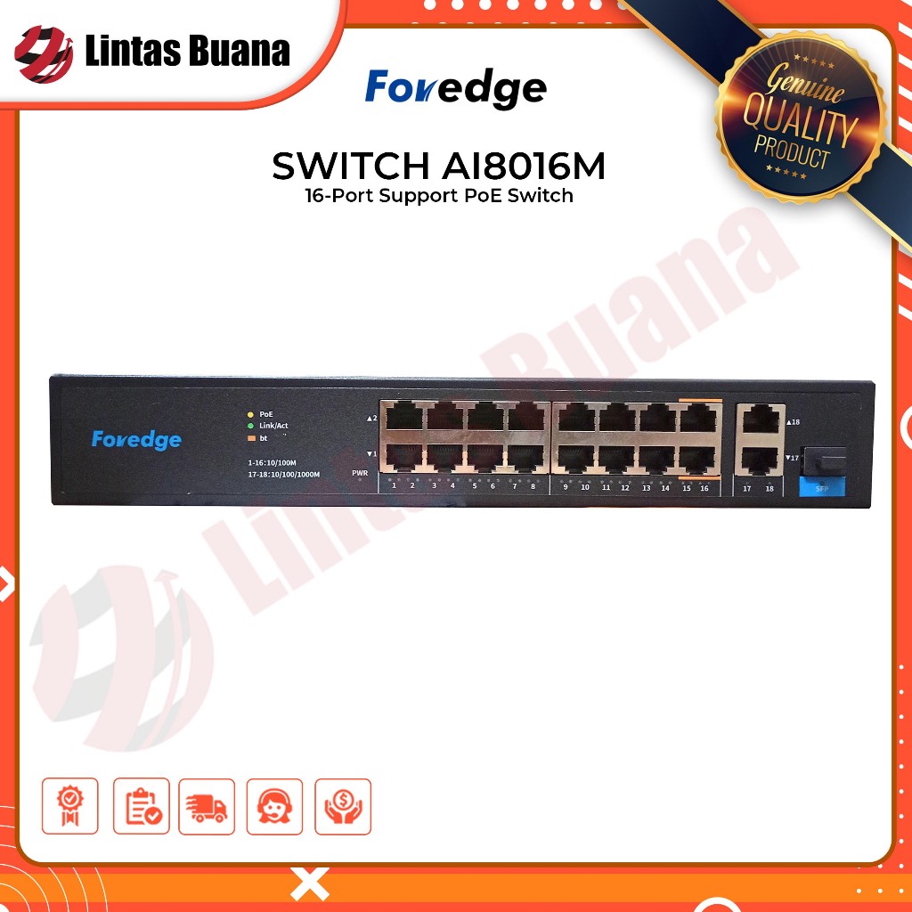 Foredge AI8016M Switch 16 Port AI PoE IP Camera With SFP Unmanaged Hub