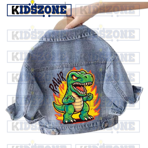 Big Promo Jaket Jeans Anak Karakter Dinosaurus Snow Blue & Black 1-7 Tahun