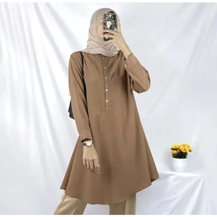 Tunik Brielle Rayon Twill Polos Muslimah Bahan Adem/Tunik Basic Wanita Kerah Sanghai