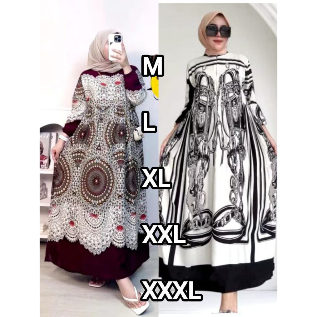 gamis Anjani Pita Lengan Balon Gamis Rayon Motif Anjani Lengan Panjang