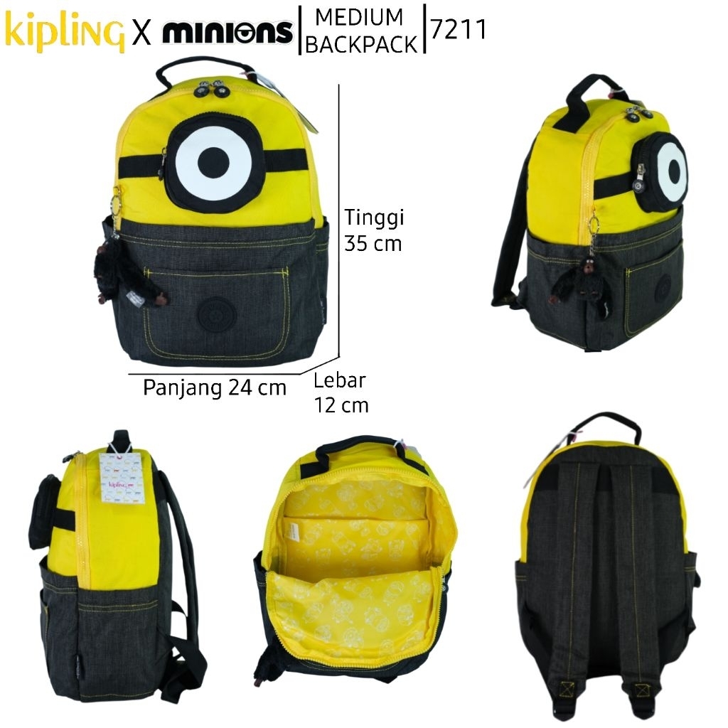 Ransel Kipling X Minions kualitas Import Grade Ori bahan Parasut ringan waterproof