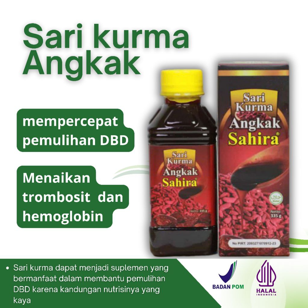 

Sari Kurma sahira 335gr | Membantu Meningkatkan Trombosit & imun tubuh | mempercepat penyembuhan DBD | Sahira Sari Kurma