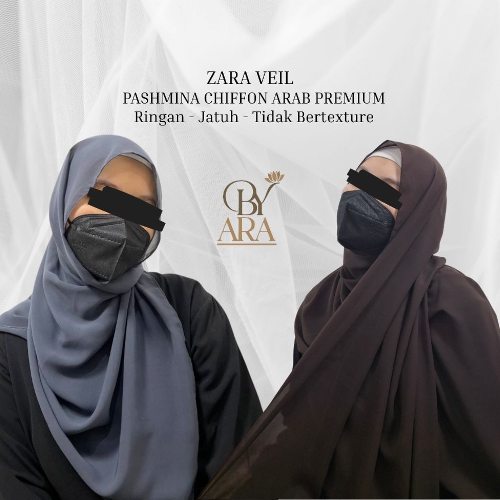 Zara Veil - Pashmina Chiffon Arab silk Premium | flowy, Halus, Terawang (bukan ceruty/ heavy chiffon