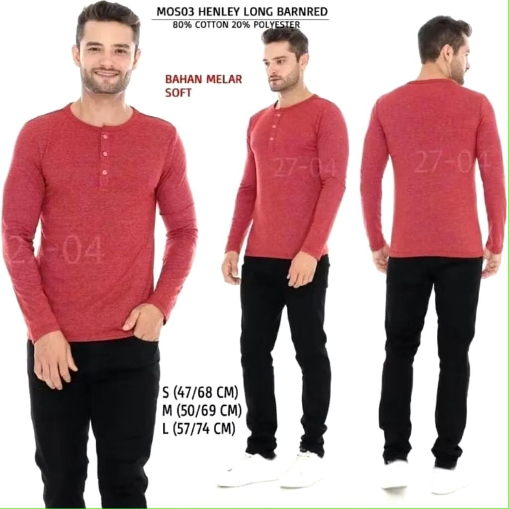 Mossimo Misty Red Henley T Shirt - kaos pria lengan panjang