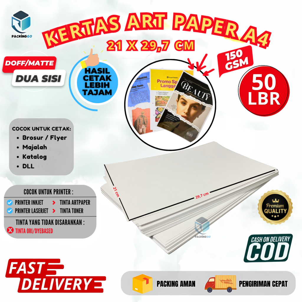 

KERTAS ART PAPER A4 150 GSM 2 SISI ISI 50 LEMBAR
