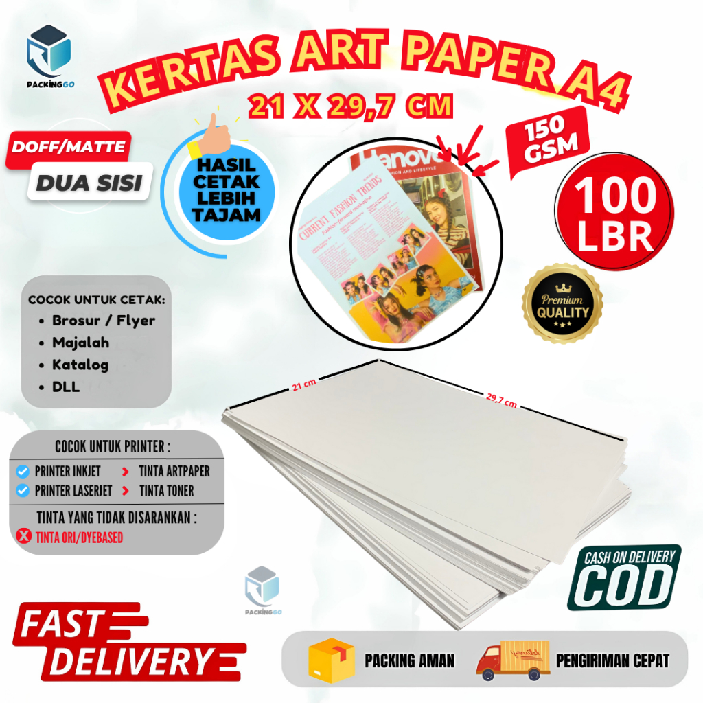 

KERTAS ART PAPER 150 GSM UKURAN A4 2 SISI ISI 100 LEMBAR
