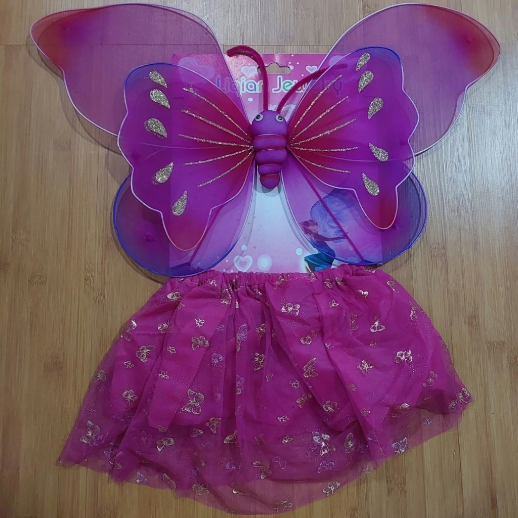 Kostum Sayap Kupu-Kupu Set Rok Tutu Warna Pink Fanta Untuk Acara Pesta Lomba Pentas Seni